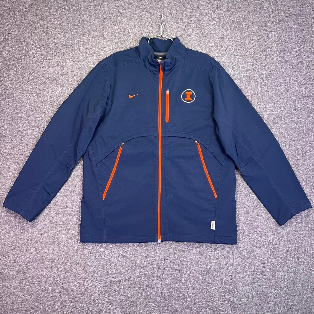 Nike Illinois Fighting Illini Jacket Mens L Navy Blue Softshell Sporty Casual
